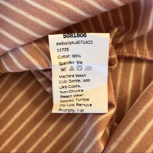 Pink w/White Stripes Off Shoulder Bodysuit, M(6) - Picture 7 of 8